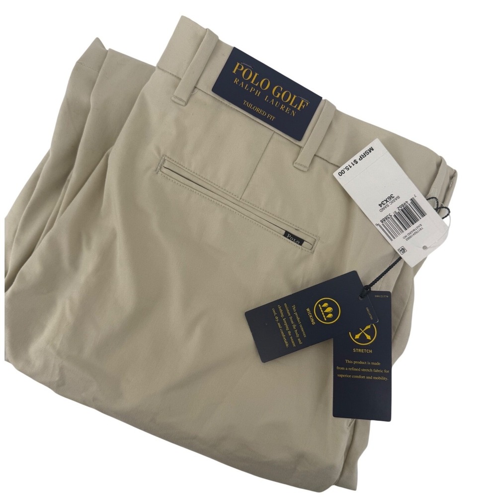 Polo Golf Ralph Lauren Men's Tailored Fit Stretch Chino Pants Basic Sand 36x34‎